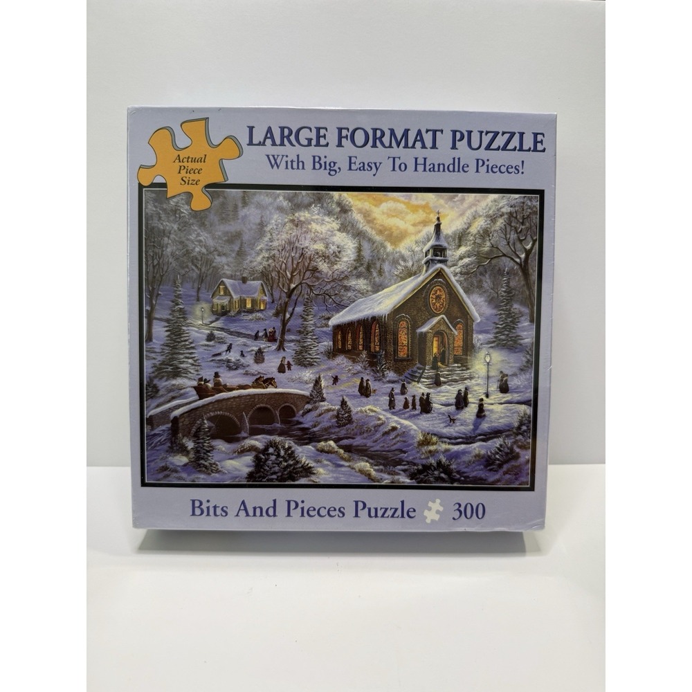 Bits And Pieces Large Format Puzzle 300 Pieces Winter Church Scene Easy Handle S